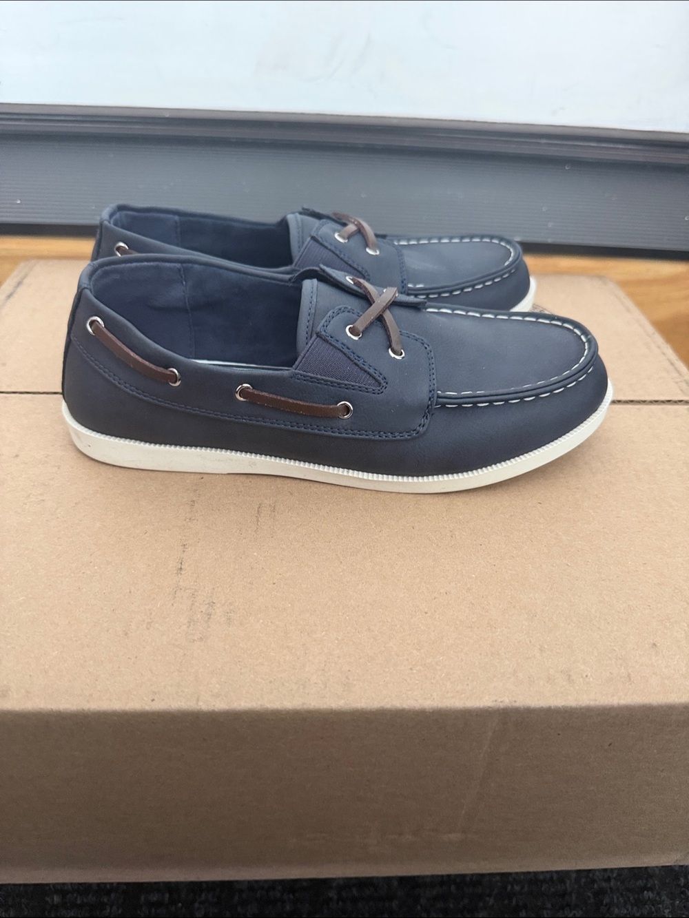 Kids Navy Blue Boat Shoes with White Sole